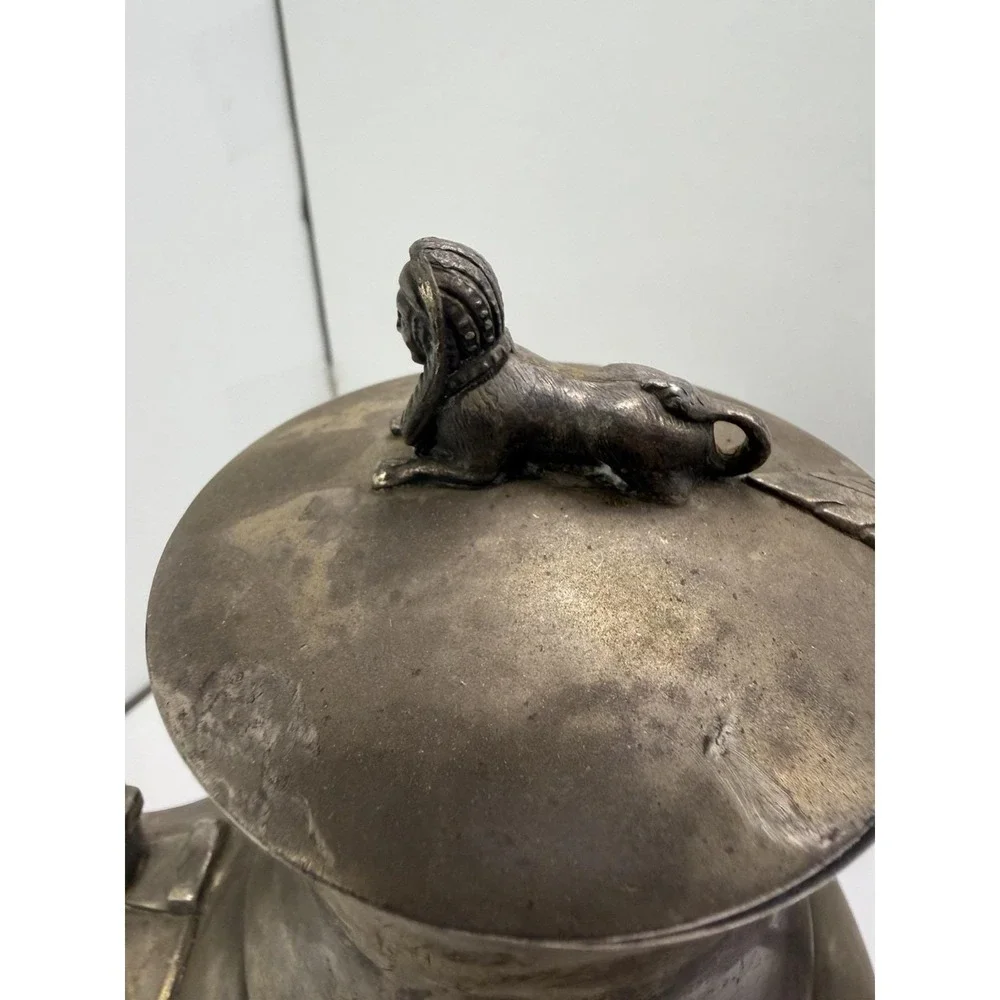 Antique Simpson‎ Hall Miller Sphinx Deer Heads Silver Plate Teapot 1880 Engraved